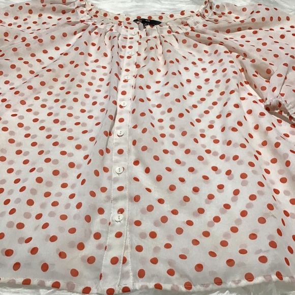 H&M Women’s White With Red Polkadot Sheer Babydoll Top - Picture 3 of 4